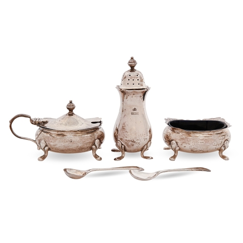 188 - An Elizabeth II silver condiment set, pepperette 9.5cm h, by Elkington & Co Ltd, Birmingham 1964... 