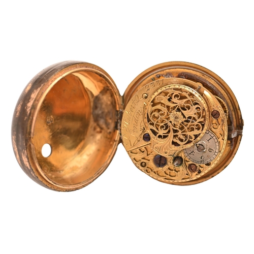47 - An English pair-cased copper gilt verge watch, D Hubert, London, No 2331, with pierced and engraved ... 