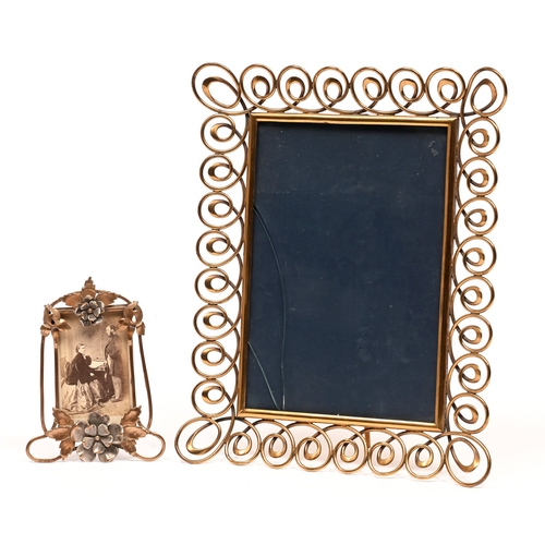 545 - An Edwardian brass wirework photograph frame, 34 x 24cm and a smaller, contemporary Art Nouveau exam... 