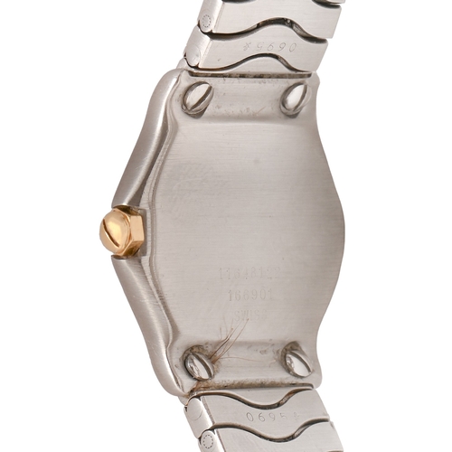 55 - An Ebel diamond, bi-metal and mother-of-pearl lady's wristwatch, quartz movement, 2.1 x 2.4cm, on ma... 