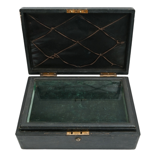 563 - A Victorian black leather covered jewel case, J George & Co Manufacturers, No 20 Longacre, Londo... 