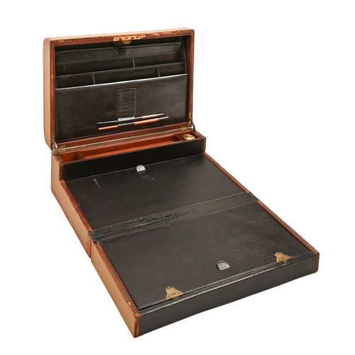 564 - A Victorian Irish painted leather-covered mahogany and black morocco fitted writing box, E R Moore &... 