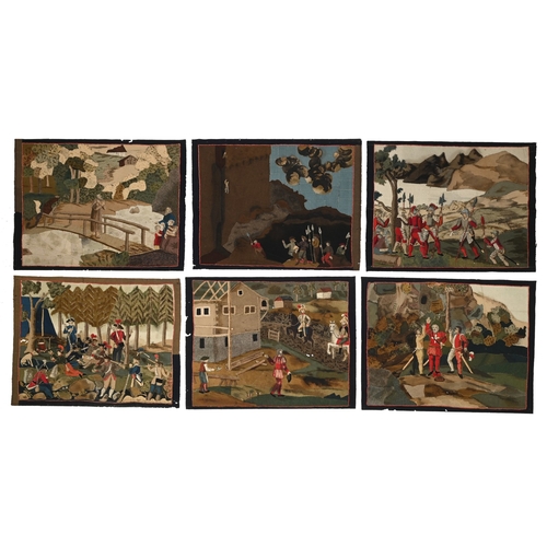 567 - A set of six felt needlework pictures, late 19th/early 20th c, unframed, 34 x 43cm