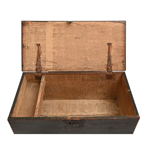 578 - A George III painted pine trunk, the interior with a till, twin iron handles, 28cm h; 63 x 31cm... 