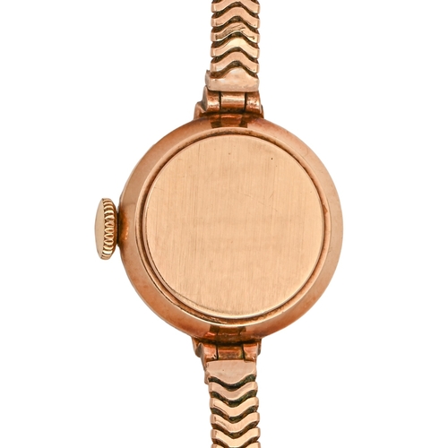6 - A Rone 9ct gold lady's wristwatch, 1.8cm diam, Birmingham 1957, on 9ct gold herringbone bracelet, 15... 