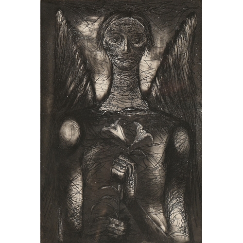677 - John Hutton (1906-1978) - Angel of Annunciation (Angel with Lilies), etching with aquatint on wove, ... 