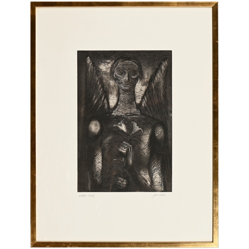 677 - John Hutton (1906-1978) - Angel of Annunciation (Angel with Lilies), etching with aquatint on wove, ... 