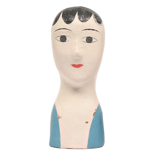 533 - A French papier mache marotte, early 20th c, with painted features, 34cm h