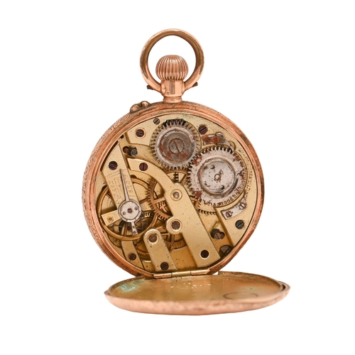 54 - A gold keyless cylinder lady's watch, c1900, 3.3cm diam, marked 14K, 28.1g