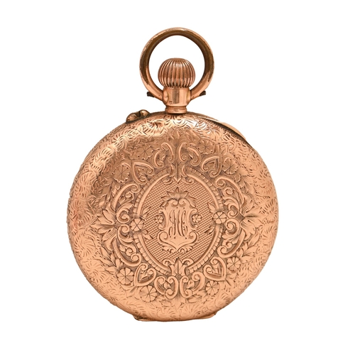 54 - A gold keyless cylinder lady's watch, c1900, 3.3cm diam, marked 14K, 28.1g