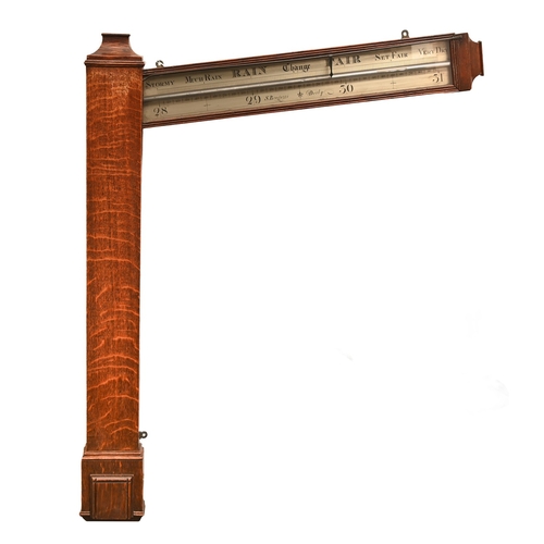 591 - A George III oak hanging barometer, Bragazzi, Derby early 19th c, with silvered register, 93cm h... 