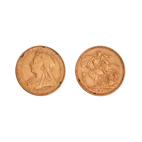 114 - Gold coin. Victoria, Sovereign 1901MNO BUYER'S PREMIUM ON THIS LOT... 