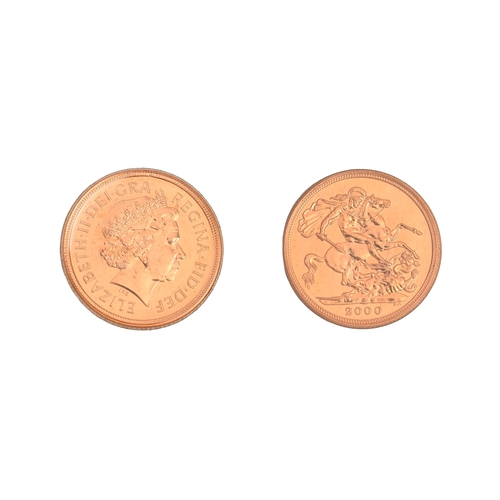 30 - Gold coin. Elizabeth II, Sovereign 2000 BU, encapsulatedNO BUYER'S PREMIUM ON THIS LOT... 
