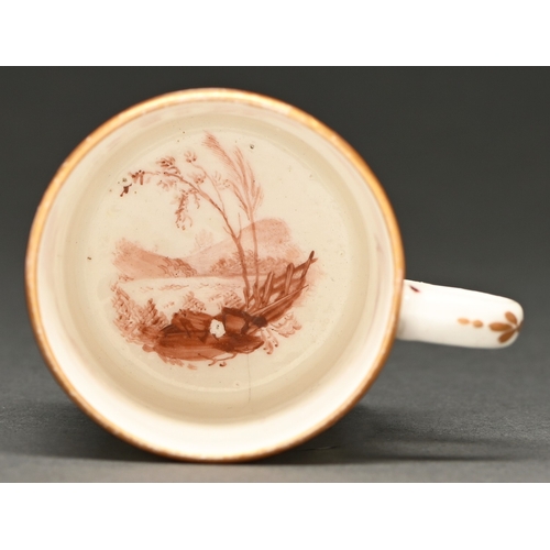 27 - A rare Pinxton coffee can, c1800, the interior painted with a sepia landscape, the exterior naively ... 