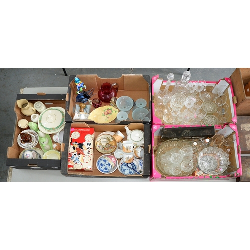 1016 - Miscellaneous glass and ceramics, to include a Carlton Ware cruet set, cut glass decanters, a cranbe... 