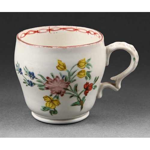 313 - A Bristol coffee cup, William Cookworthy, c1775, of waisted form, painted with a loose bouquet and s... 