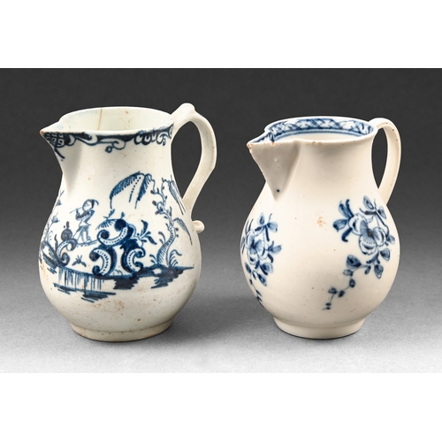 315 - A Lowestoft blue and white sparrow beak jug, c1765, painted with the Boy on a Bridge pattern, 9cm h,... 