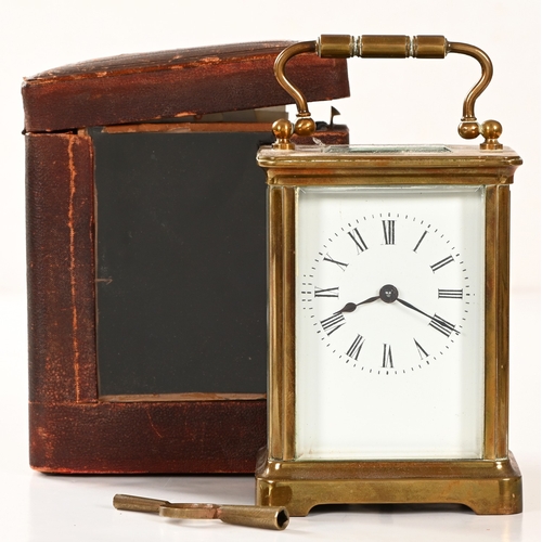 468 - A French brass carriage timepiece, late 19th century with platform lever escapement, case inscribed ... 