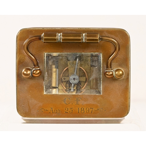 468 - A French brass carriage timepiece, late 19th century with platform lever escapement, case inscribed ... 
