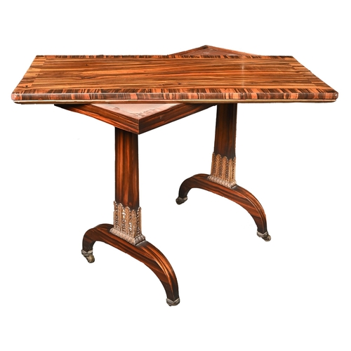 682 - A Regency parcel gilt calamander or coromandel mechanical card table, c1820, the rectangular top wit... 