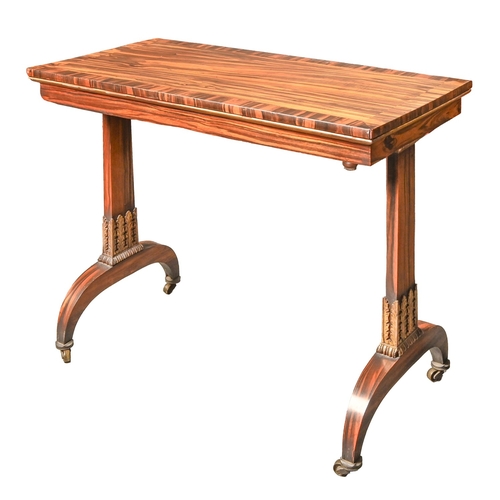 682 - A Regency parcel gilt calamander or coromandel mechanical card table, c1820, the rectangular top wit... 