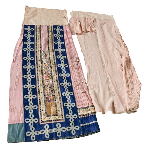 498A - Imperial Chinese costume. A pink and blue silk mamianqun 'horse face' skirt, late Qing dynasty, the ... 