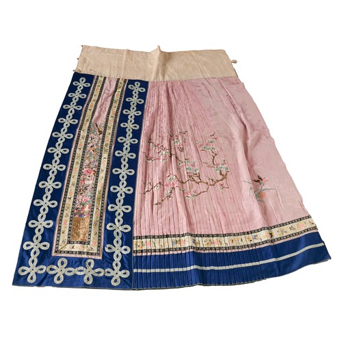 498A - Imperial Chinese costume. A pink and blue silk mamianqun 'horse face' skirt, late Qing dynasty, the ... 