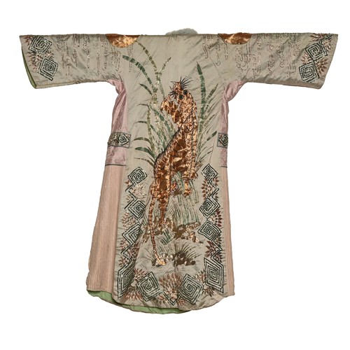 499 - A Chinese silk tiger robe, circa 1920s, decorated with silk, gilt thread and sequin embroidery the f... 