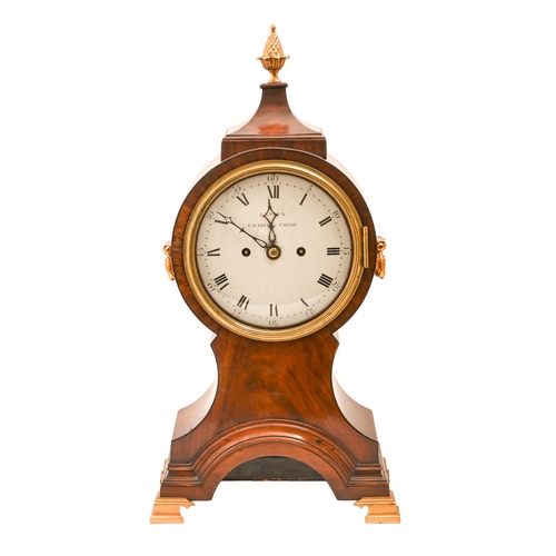 147 - A George III mahogany and ebony line inlaid bracket clock, Leroux Charing Cross, of balloon form wit... 