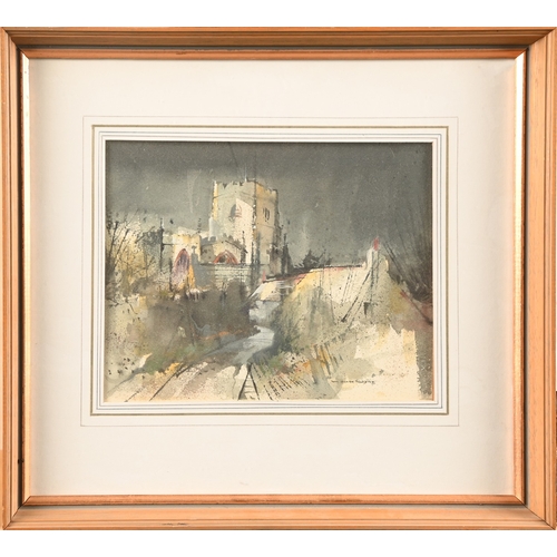 262 - William Selwyn (b. 1933) - Ael Y Garth, Caernarfon, Wales, St Peblig's Church in the background, sig... 