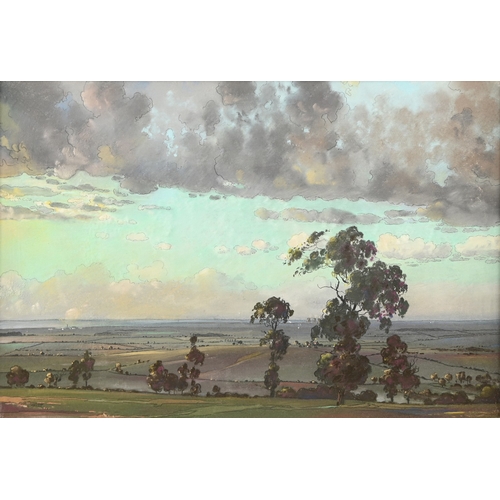 271 - Edward Loxton Knight RBA (1905-1993) - Panoramic Landscape near Nottingham with Elm Trees, signed, p... 