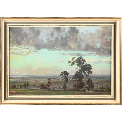 271 - Edward Loxton Knight RBA (1905-1993) - Panoramic Landscape near Nottingham with Elm Trees, signed, p... 