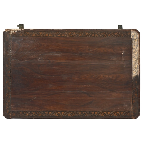 385 - A pair of Regency grained rosewood and penwork stretcher tables,&nbsp;the rectangular top with incur... 