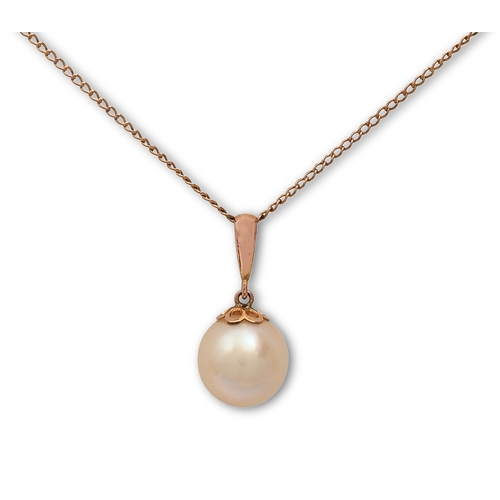 24 - A single cultured pearl pendant, on gold necklet, cultured pearl 1cm diam, marked 9ct CIRO, 2.9g... 