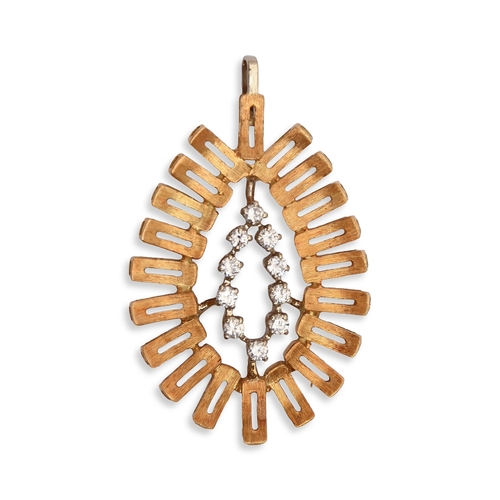 25 - A diamond pendant, in 18ct two colour gold with central ellipse of ten evenly sized round brilliant ... 