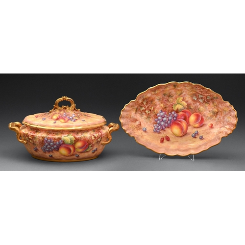 280 - A Royal Worcester soup tureen, cover and stand, c1970, painted by Freeman, each piece signed, with a... 