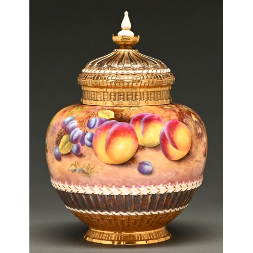 281 - A Royal Worcester Rose Jar, cover and inner cover, c1970, painted by P Stanley, signed, with a conti... 