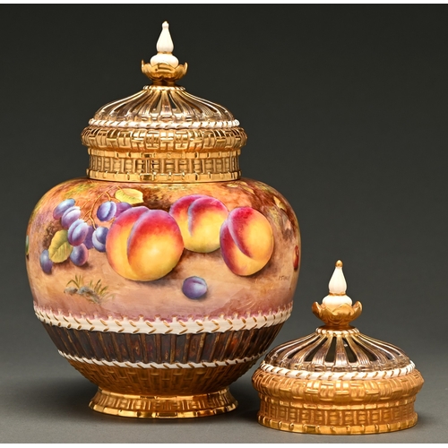 281 - A Royal Worcester Rose Jar, cover and inner cover, c1970, painted by P Stanley, signed, with a conti... 