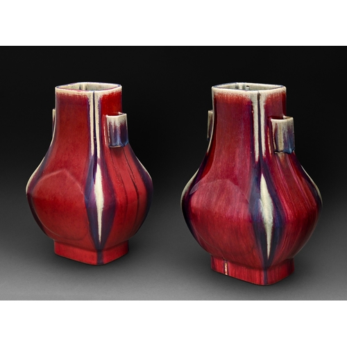 307 - Two Chinese flambé vases, Fanghu, incised Tongzhi 6 character mark and of the period (1862-1874), mo... 