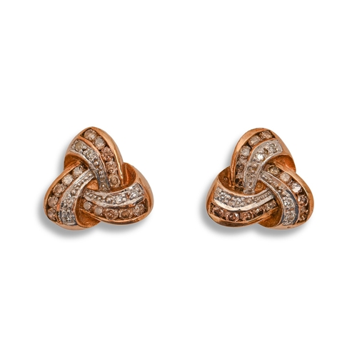 33 - A pair of diamond entwined triform ribbon earrings, in 9ct gold, 1.2 x 1.2cm, marks obscured, 2.8g... 