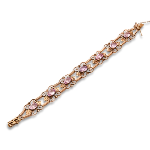 52 - An amethyst openwork bracelet, in gold, 17cm l, marks rubbed, 16.8g