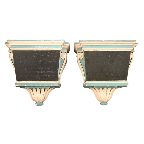 578 - A pair of George III neoclassical architectural pine wall brackets for portrait busts, the thin slat... 