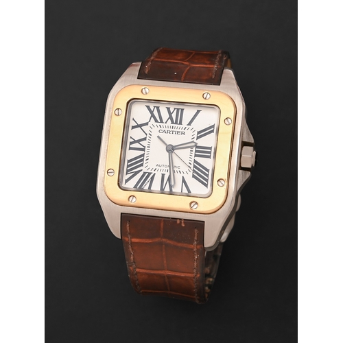 84 - Cartier. An 18ct gold and stainless steel self-winding gentleman's wristwatch, Santos 100, Ref 2656,... 