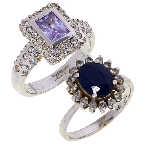 11 - A sapphire and diamond ring, in white gold marked 14k, 4g, size O and another ring (2)... 