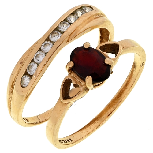 19 - Two 9ct gold rings, variously gem set, in 9ct gold, 3.8g, size Q, S