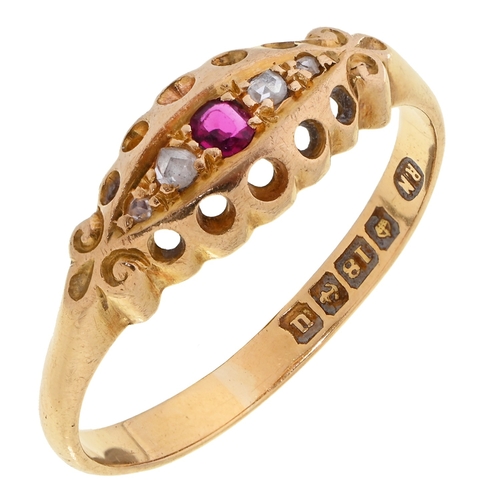 3 - A ruby and chip diamond ring, in 18ct gold, Birmingham 1919, 2.7g, size P