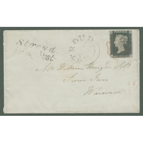 18 - 1d Black (KK) Plate 1b used on env from Stroud showing both
 Stroud Town CDS and Stroud Penny Post o... 