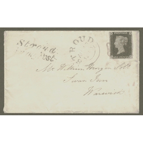 18 - 1d Black (KK) Plate 1b used on env from Stroud showing both
 Stroud Town CDS and Stroud Penny Post o... 