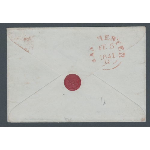 19 - 1d Black (JI) Plate 1b (clearly shows the re-entry) used on cover
 from Manchester 5th Feb 1841- sho... 