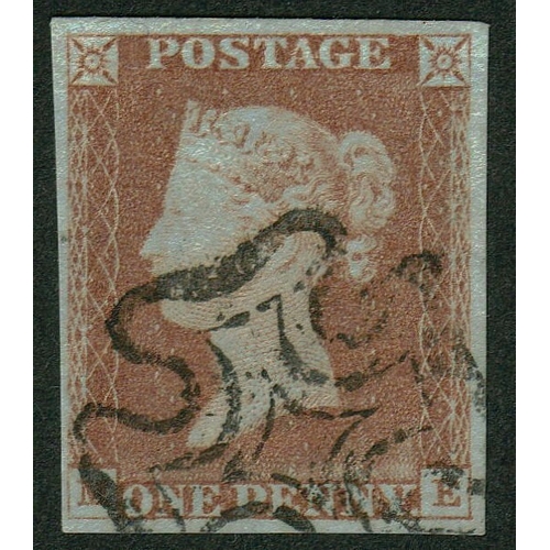 20 - 1841 1d Red (ME) Plate 1b- Fine neatly used cancelled by a fine MX-
4 clear to very good margins- Ca... 